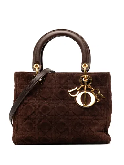 Pre-owned Dior 1990-2010 Medium Suede Cannage Lady  Satchel In Brown
