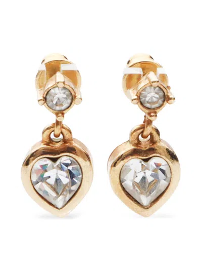 Pre-owned Dior 1990s-2000s Rhinestone-embellished Earrings In Gold
