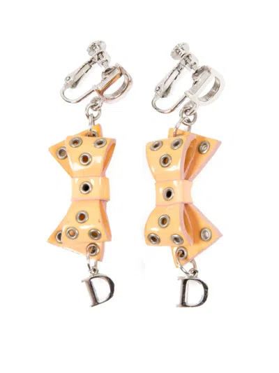 Pre-owned Dior 1990s Bow Clip-on Earrings In Silver