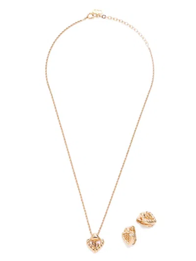 Pre-owned Dior 1990s Cd Heart Necklace Earrings Set In Gold
