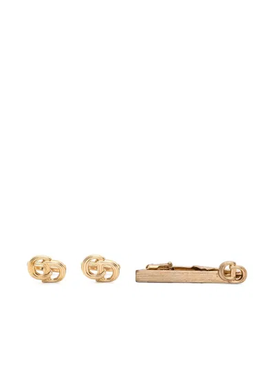 Pre-owned Dior 1990s Cd Logo Cufflinks And Tie Clip Set In Gold