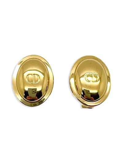 Pre-owned Dior 1990s Cd-logo Oval Clip-on Earrings In Gold