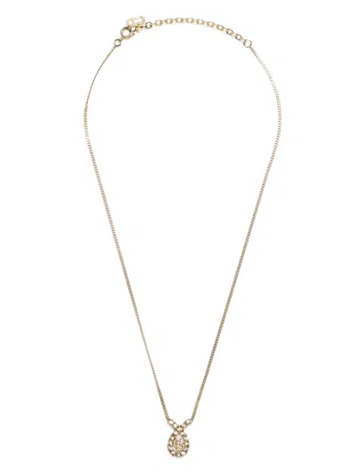 Pre-owned Dior 1990s Cd Rhinestone Necklace In Gold