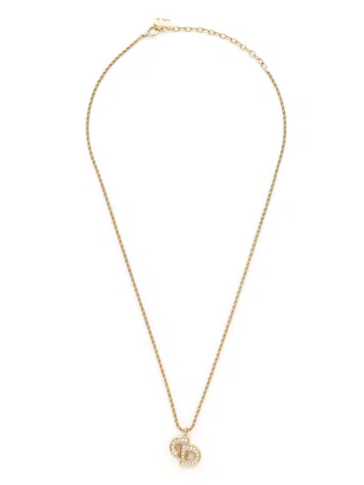 Pre-owned Dior 1990s Cd Rhinestone Necklace In Gold