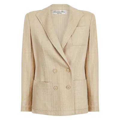 Pre-owned Dior 1990s Christian  Oatmeal Linen Double Breasted Jacket In Sand