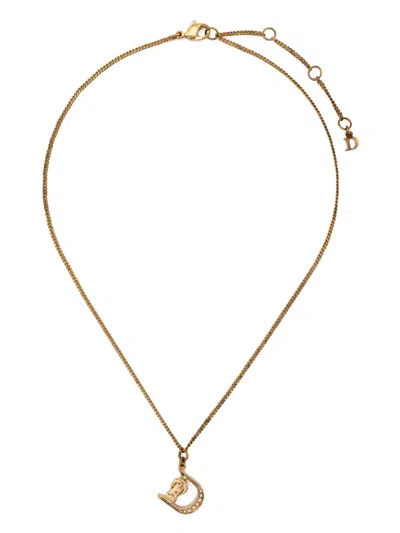 Pre-owned Dior 1990s D Saddle-pendant Necklace In Gold