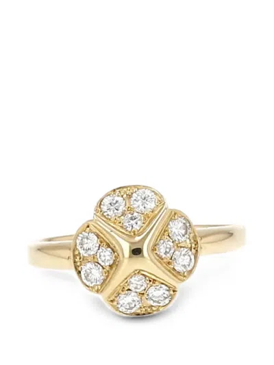 Pre-owned Dior 1990s Flower-motif Diamond Ring In Gold