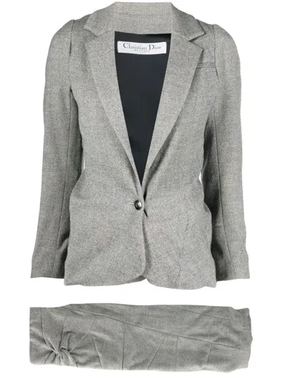 Pre-owned Dior 1990s  Gathered-detailed Skirt Suit In Grey