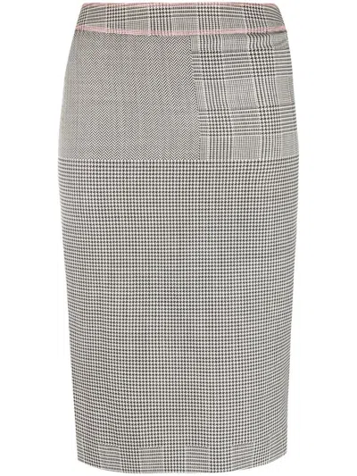 Pre-owned Dior 1990s  Houndstooth-pattern Pencil Skirt In Grey Pattern