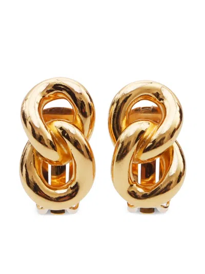 Pre-owned Dior 1990s Linked Clip-on Earrings In Gold