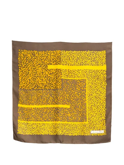 Pre-owned Dior 1990s Logo-detail Silk Scarf In Brown