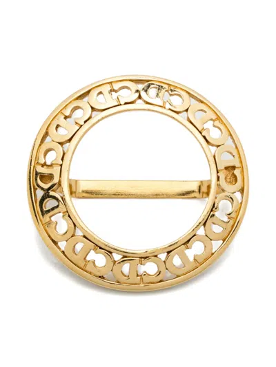 Pre-owned Dior 1990s Monogram Scarf Ring In Gold