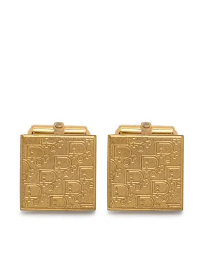 Pre-owned Dior 1990s Oblique Monogram Cufflinks In Gold