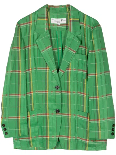 Pre-owned Dior 1990s Plaid-check Flax Blazer In Green