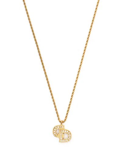 Pre-owned Dior 1990s  Rhinestone-embellished Pendant Necklace In Gold