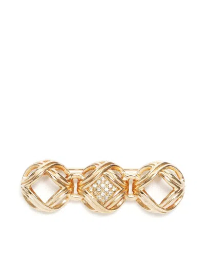 Pre-owned Dior 1990s Rhinestone Brooch In Gold