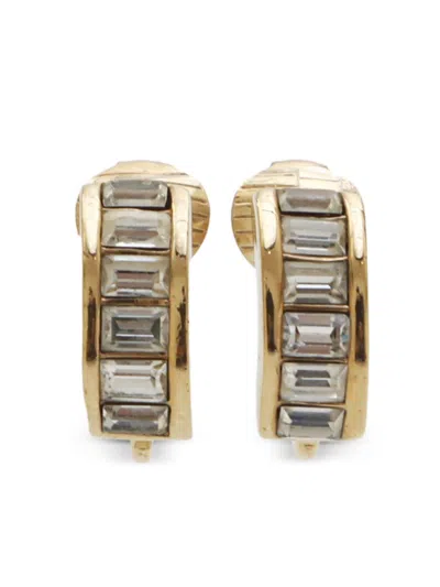 Pre-owned Dior 1990s Rhinestone Clip-on Earrings In Gold