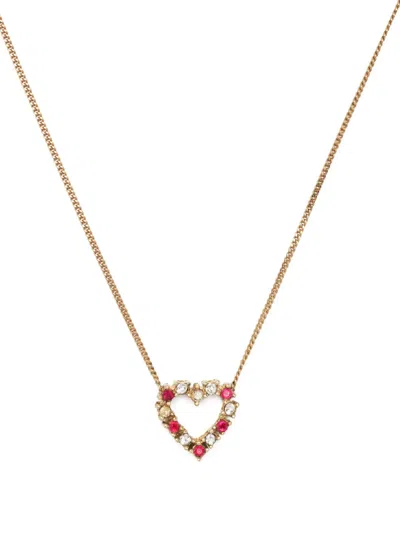 Pre-owned Dior 1990s Rhinestone-embellished Heart-charm Necklace In Gold