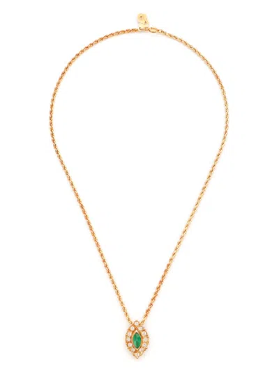 Pre-owned Dior 1990s Rhinestone-pendant Necklace In Gold