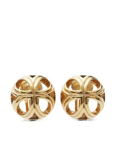 Pre-owned Dior 1990s Round Clip-on Earrings In Gold