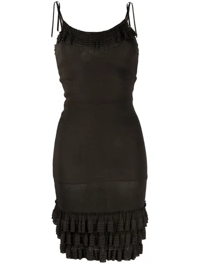 Pre-owned Dior 1990s  Ruffle-detailed Fitted Dress In 褐色