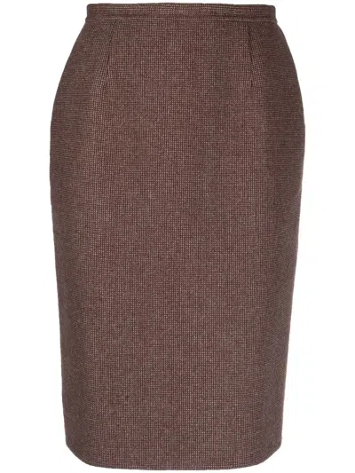 Pre-owned Dior 1990s  Side Slit Pencil Skirt In Brown