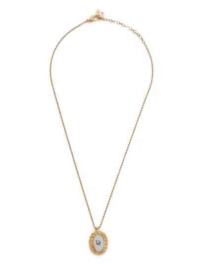 Pre-owned Dior 1995  Mirrored Logo-pendant Long Necklace In Gold