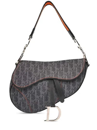 Pre-owned Dior 1995 Saddle Monogram Shoulder Bag In Gray