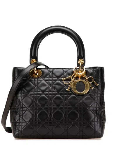 Pre-owned Dior 1996 Medium Lambskin Cannage Lady  Satchel