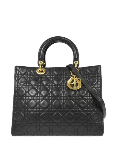 Pre-owned Dior 1997 Lady  Cannage Tote Bag In Black