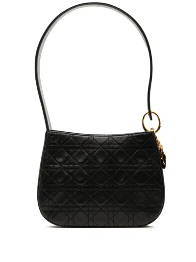 Pre-owned Dior 1997 Lambskin Cannage Shoulder Bag In Black