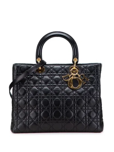 Pre-owned Dior 1997 Large Lambskin Cannage Lady  Satchel In Black