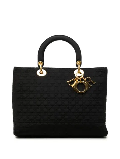 Pre-owned Dior 1997 Large Nylon Microcannage Lady  Satchel In Black