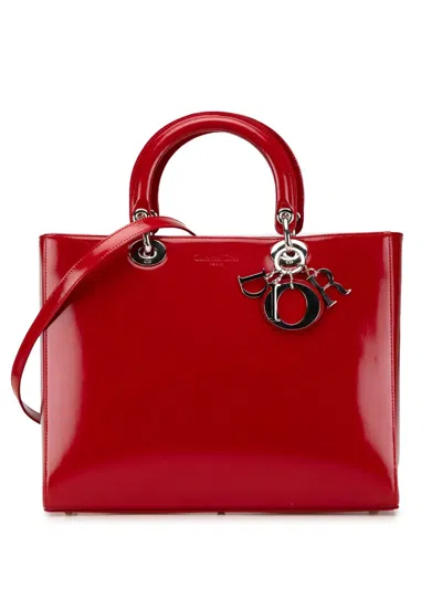 Pre-owned Dior 1997 Large Patent Lady  Satchel In Red