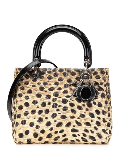 Pre-owned Dior 1997 Medium Canvas Cannage Leopard Print Lady  Satchel