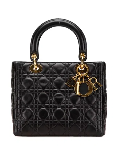 Pre-owned Dior 1997 Medium Lambskin Cannage Lady  Satchel In Black