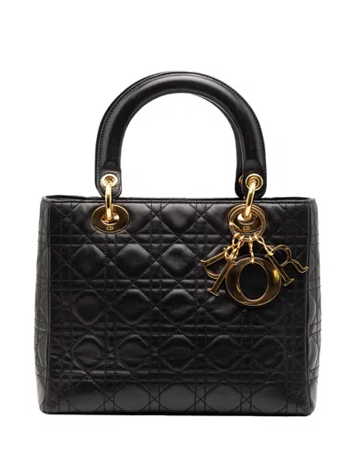 Pre-owned Dior 1997 Medium Lambskin Cannage Lady  Satchel In Black