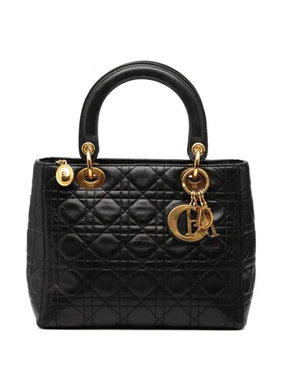 Pre-owned Dior 1997 Medium Lambskin Cannage Lady  Satchel In Black
