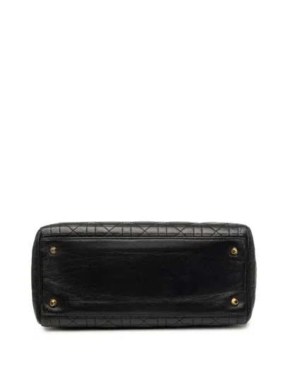 Pre-owned Dior 1997 Medium Lambskin Cannage Lady  Satchel In Black