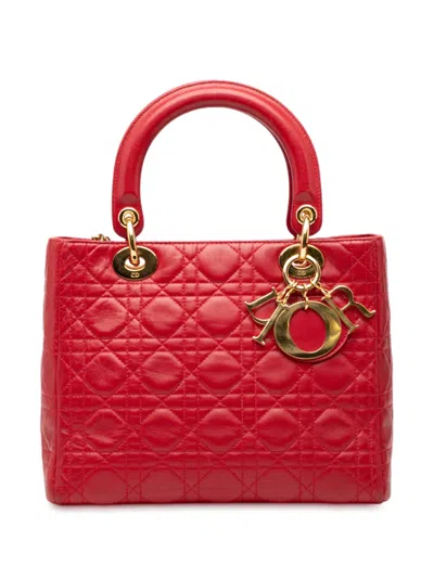 Pre-owned Dior 1997 Medium Lambskin Cannage Lady  Satchel In Red