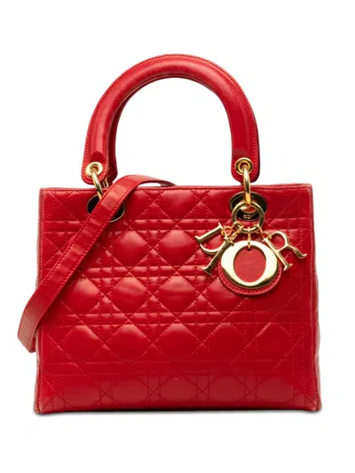 Pre-owned Dior 1997 Medium Lambskin Cannage Lady  Satchel In Red