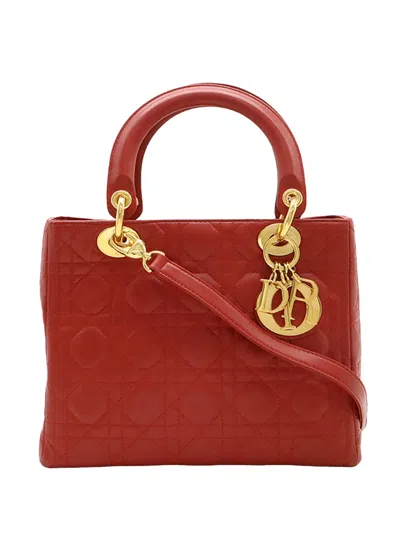 Pre-owned Dior 1997 Medium Lambskin Cannage Lady  Satchel In Red