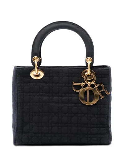 Pre-owned Dior 1997 Medium Nylon Microcannage Lady  Satchel In Black