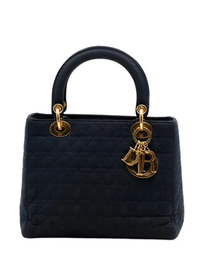 Pre-owned Dior 1997 Medium Nylon Microcannage Lady  Satchel In Blue