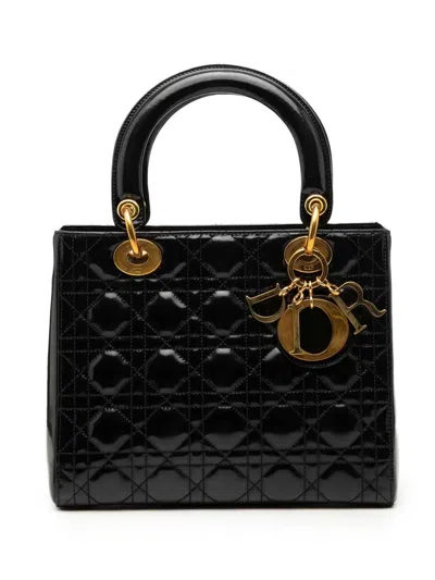 Pre-owned Dior 1997 Medium Patent Cannage Lady  Satchel In Black