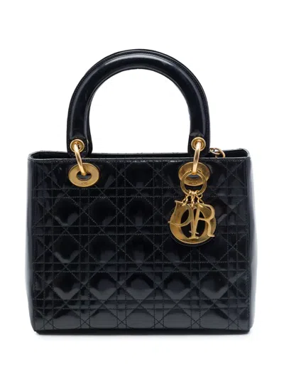 Pre-owned Dior 1997 Medium Patent Cannage Lady  Satchel In Black