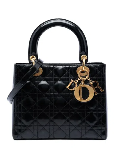 Pre-owned Dior 1997 Medium Patent Cannage Lady  Satchel In Black