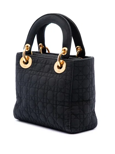 Pre-owned Dior 1997 Mini Nylon Microcannage Lady  Satchel In Black