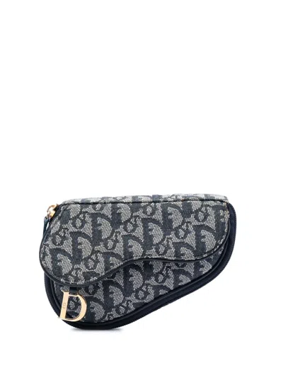 Pre-owned Dior 1998 Issimo Canvas Saddle Pouch In Blue