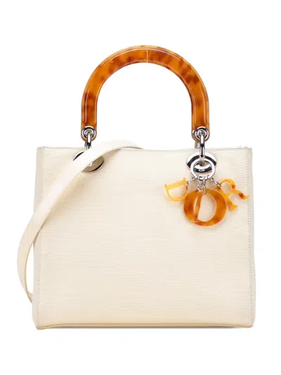 Pre-owned Dior 1998 Medium Canvas Lady  Satchel In White